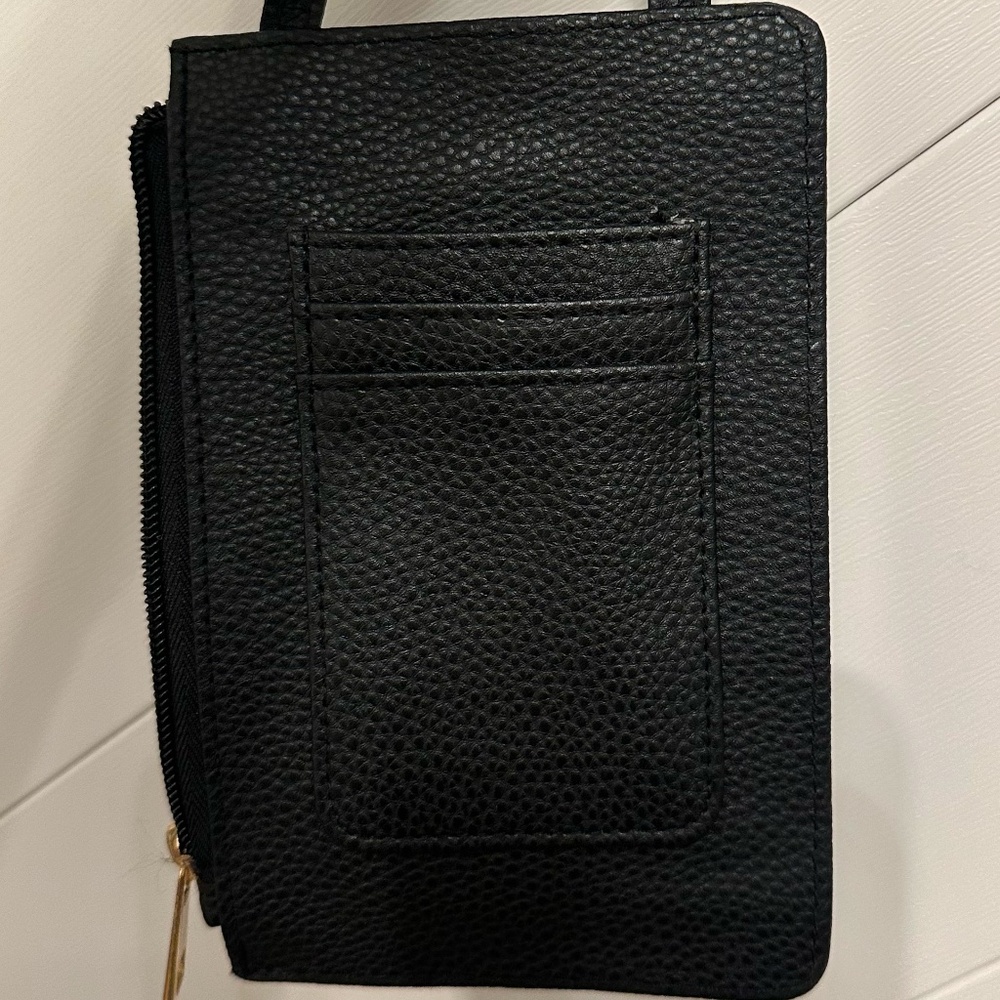 Black Crossbody Travel Bag / Wallet I 7" x 4.5" I Faux Black Leather I 27" Strap